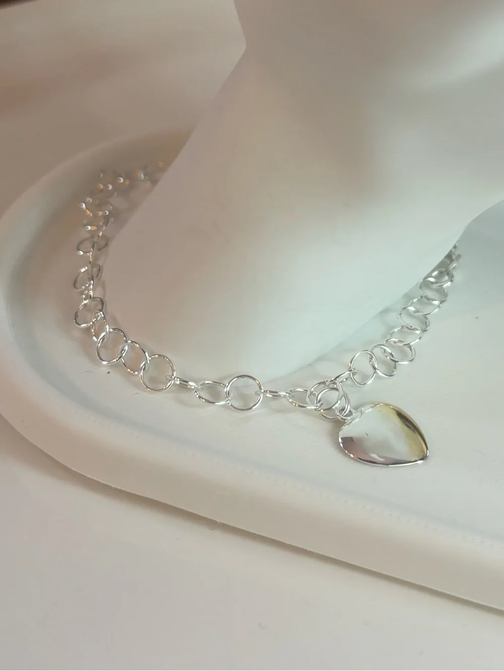 925 Sterling Silver Polished Heart Dangle Link Bracelet 7.5 Inches 2.87 grams